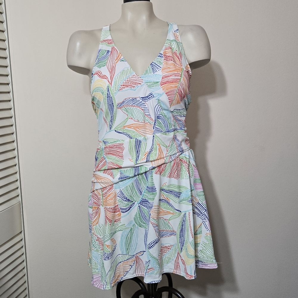 Colorful Leaf Pattern swimsuit dress 10